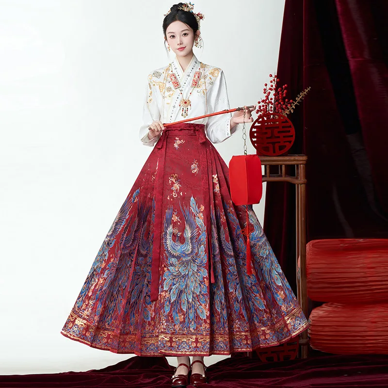 

YOUDEYISI Hanfu Chinese 2024 Early Spring Jacquard Tilt Top Super Pendulum Makeup Weaving Gold Horse Dress Set