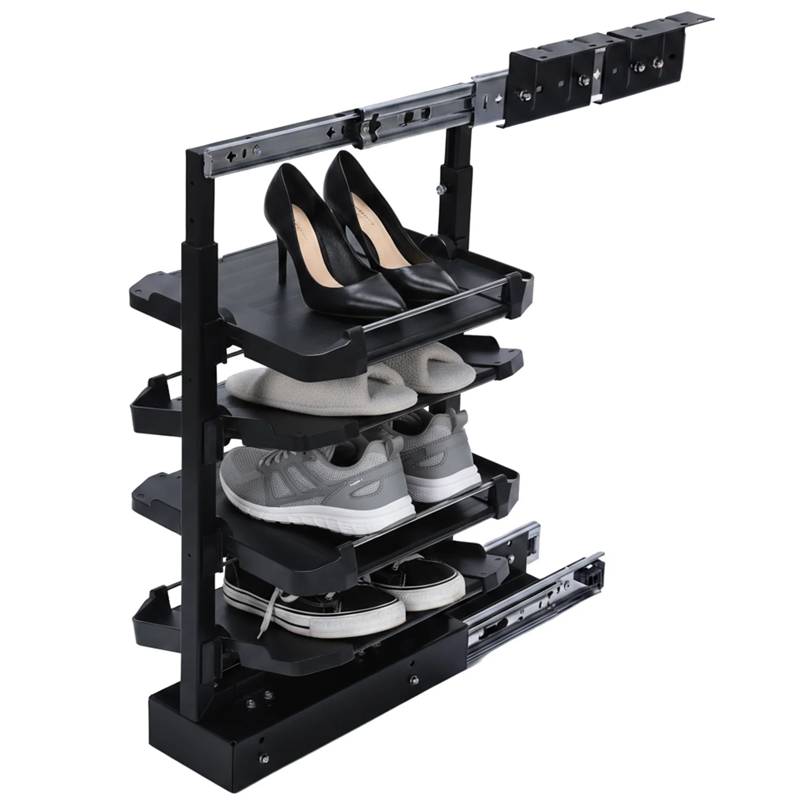 

4-уровневая выдвижная металлическая полка для обуви с регулируемой высотой, складная, для шкафа или обувницы