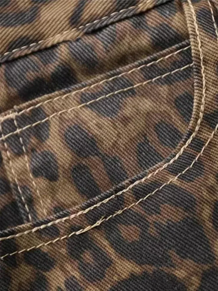 Damskie jeansy w panterkę, spodnie dżinsowe, luźne spodnie z szerokimi nogawkami, streetwear, hip hop, ubrania vintage, luźny styl casual