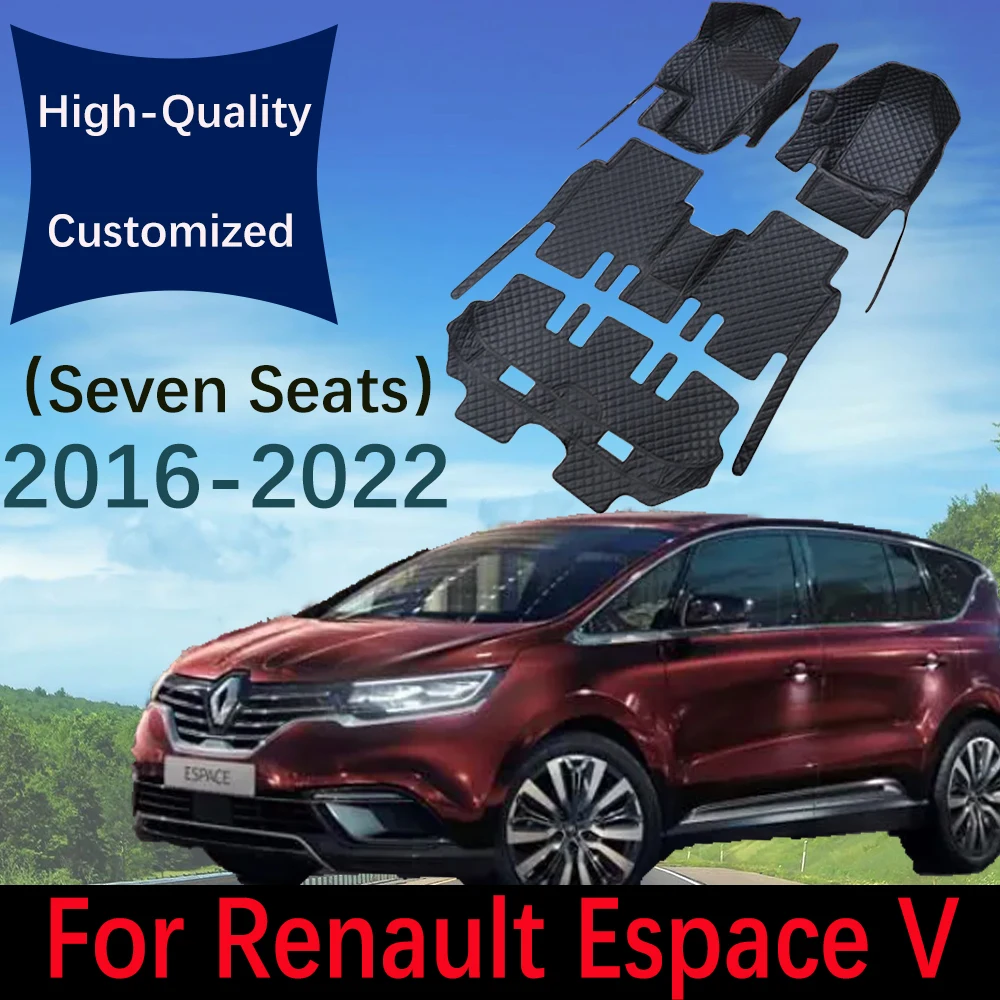 Custom Leather Car Floor Mats For Renault Espace V 2016~2022 7 Seats Automobile Carpet Rugs Auto Foot Pads Interior Accessories