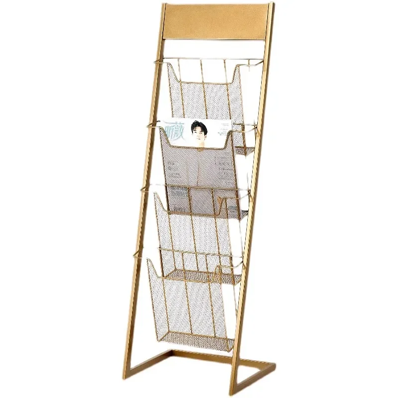 

Iron magazine display newspaper shelf information brochure floor storage rack