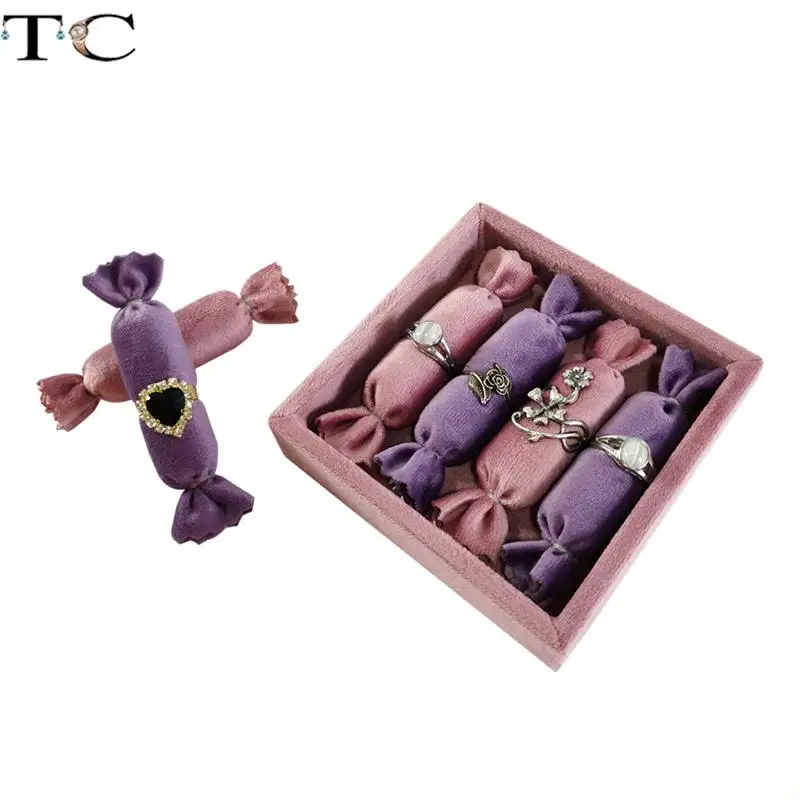 Velvet Candy Shaped Ring Storage Rack Earrings Bracelet Pendant Necklace Jewelry Storage Display Tray