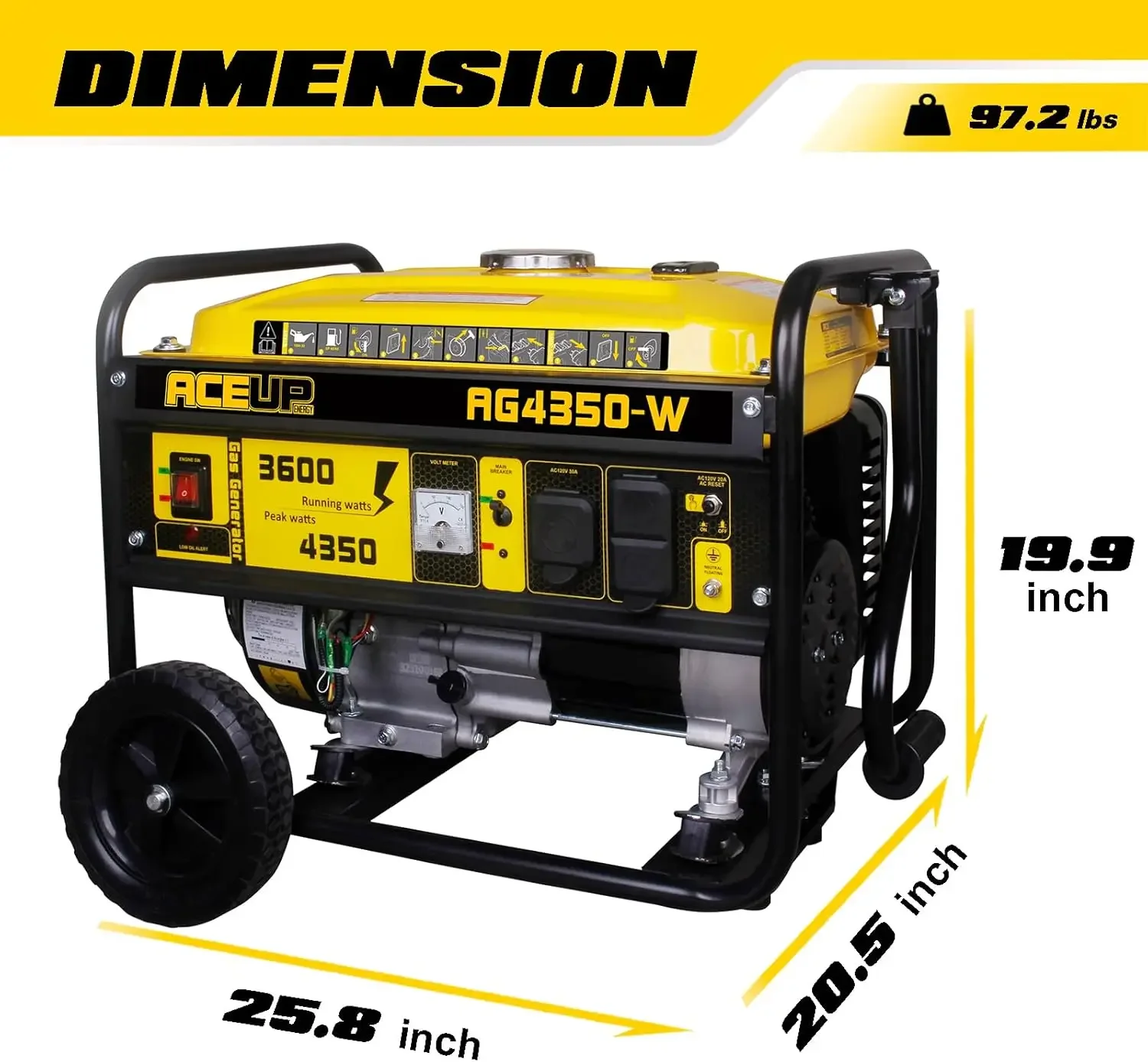【XMSJ-限定在庫、今すぐ購入！】 4350ワット発電機、ガソリン駆動のポータブル発電機（ホイールキットとオイル付き）、家庭用、EPAおよびCARB認証