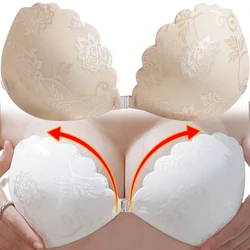 Lace Invisible Push Up Bra Backless Strapless Brassiere Seamless Front Closure Bralette Underwear Self-Adhesive Silicone Sticky