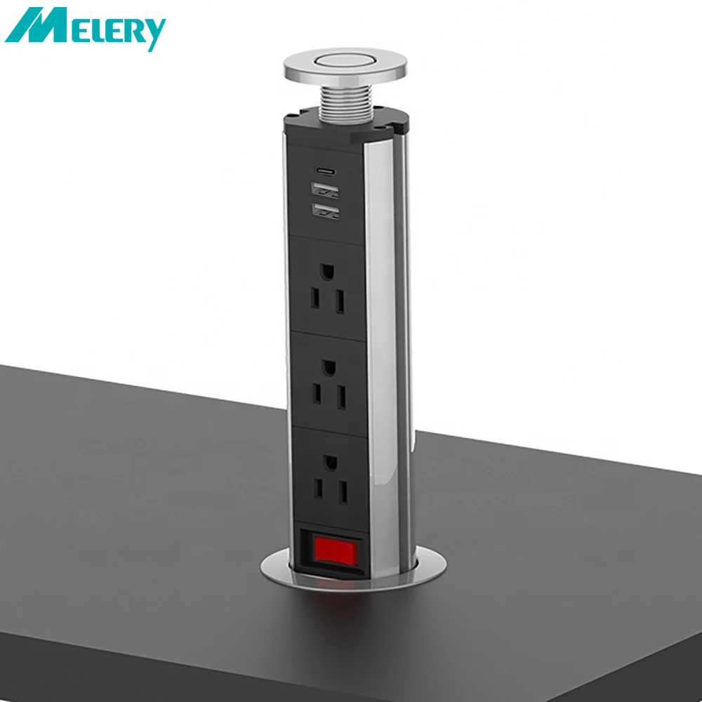 Meler Tablet Socket Power Strip US Electric Plug Pop Up Desk Switch Outlet Hidden Kitchen USB Type-C harger 1.8m Extenstion Cord