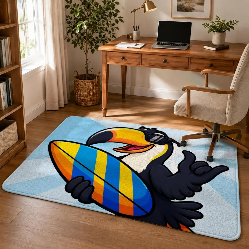 Surfing Animal Squad Floor Mat Soft Flannel Rug Non Slip Washable Quick Dry Door Mat for Bathroom Kitchen Bedroom Home
