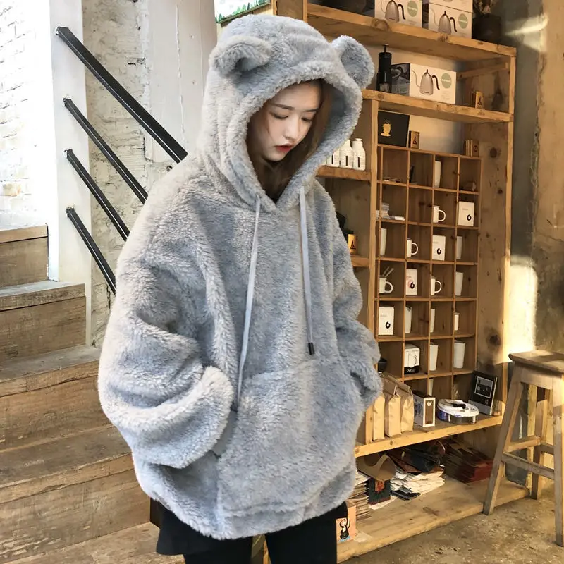 Extra Large 300kg Bear Ear Sweater Women\'s Thickened Korean Version Ins Loose Cute Rabbit Fat Sister Hooded Jacket Fashion