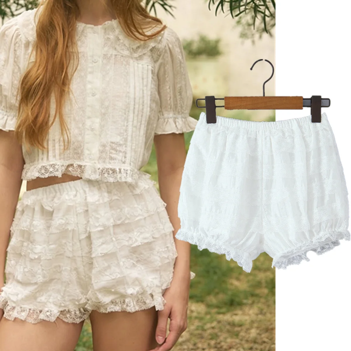 

Jenny&Dave French Vintage Indie Folk Lace Bermuda Summer Shorts Women Elegant Loose Harem Shorts For Woman