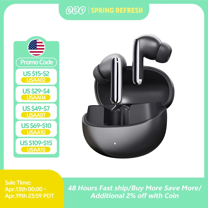 QCY MeloBuds Pro ANC Bluetooth 5.3 Earphones Wireless 46dB Hybrid ANC Hi-Res LDAC Earbuds 6 Mic Headphones 34H in-Ear Detection