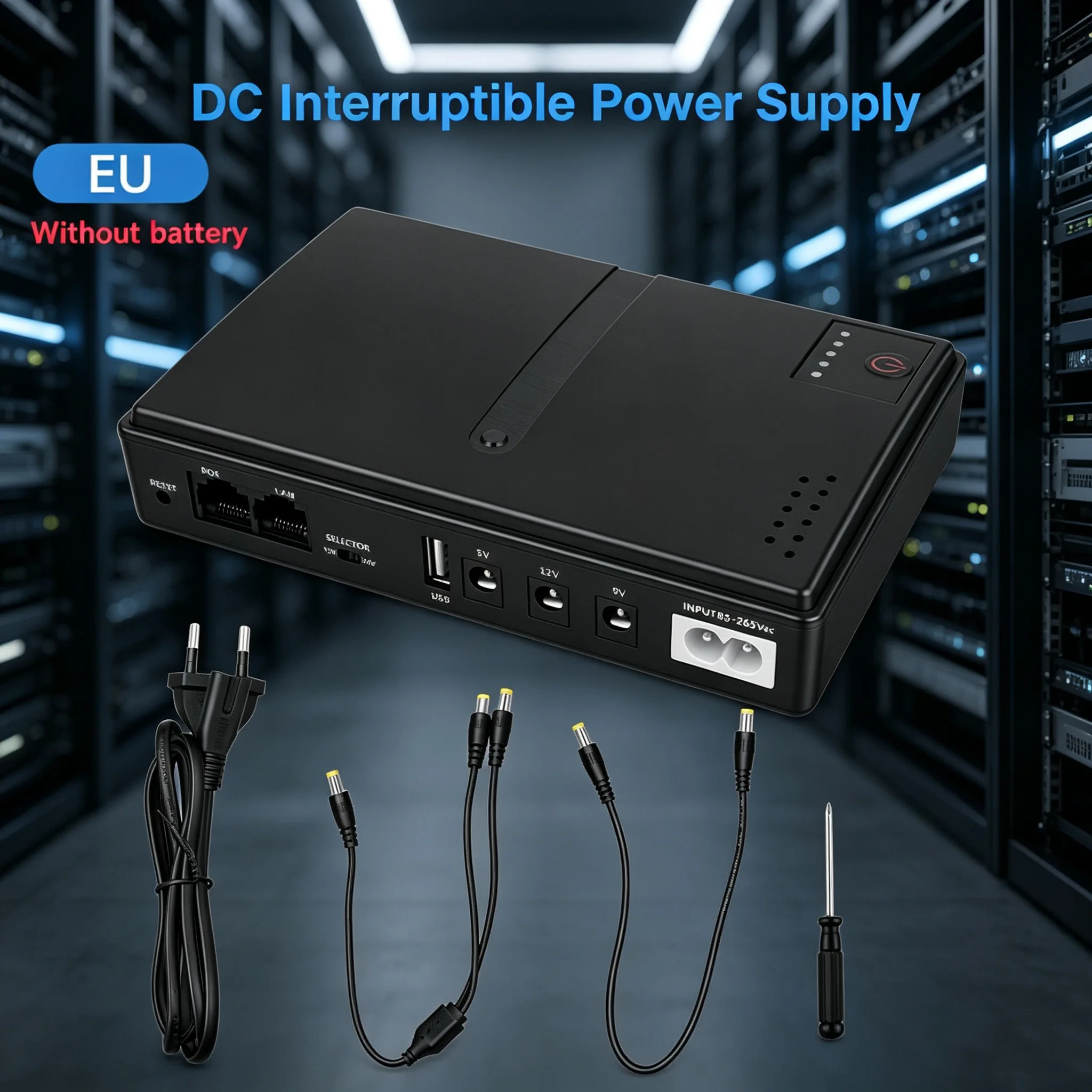 【Without Battery】Mini UPS Emergency Power Supply 18650 Replaceable Battery Backup 5v 9v 12v for Router Wifi Modem EU Plug