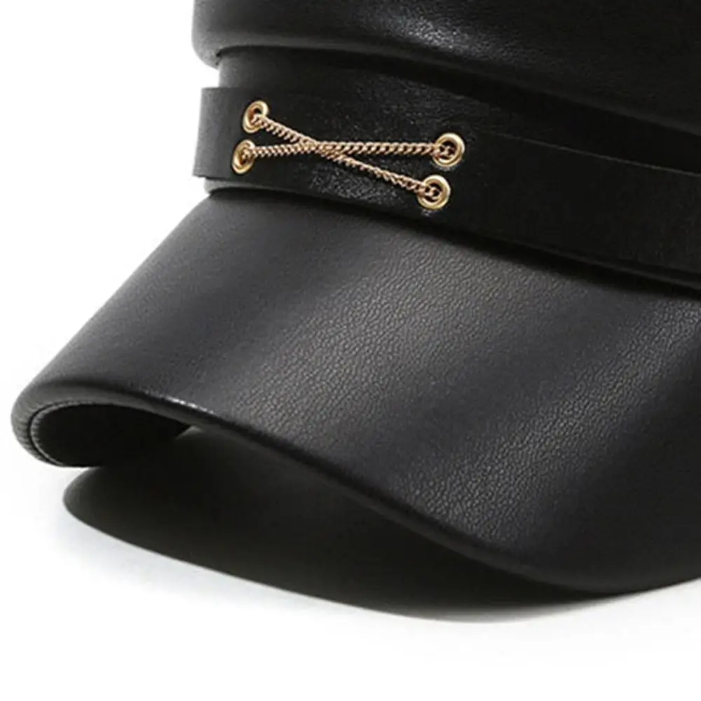 Britse stijl baretten vizier Pu lederen platte hoed Retro zwarte schilderhoed Klassieke veelzijdige verstelbare baret Casual zonnehoeden