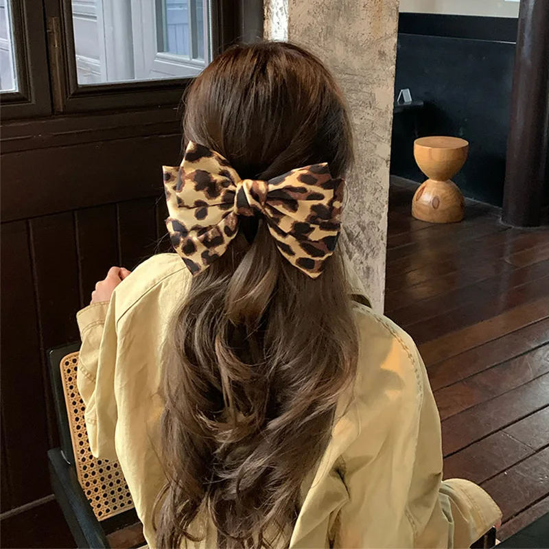 

Fashion Women Leopard Print Hair Bows Large Hair Clips for Girls Vintage Hair Accessories Hairgrips Ponytail Hairpins