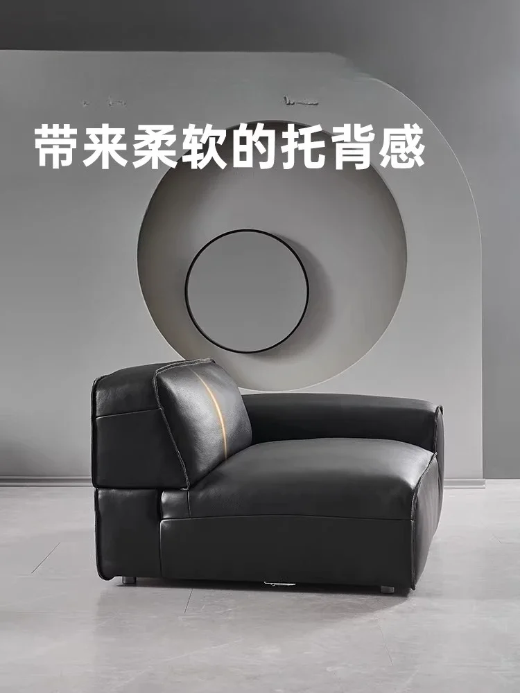 OGMAll Leather Italian Minimalist, Tofu Cubes, Large And Small Apartment Living Room Three People Straight Row