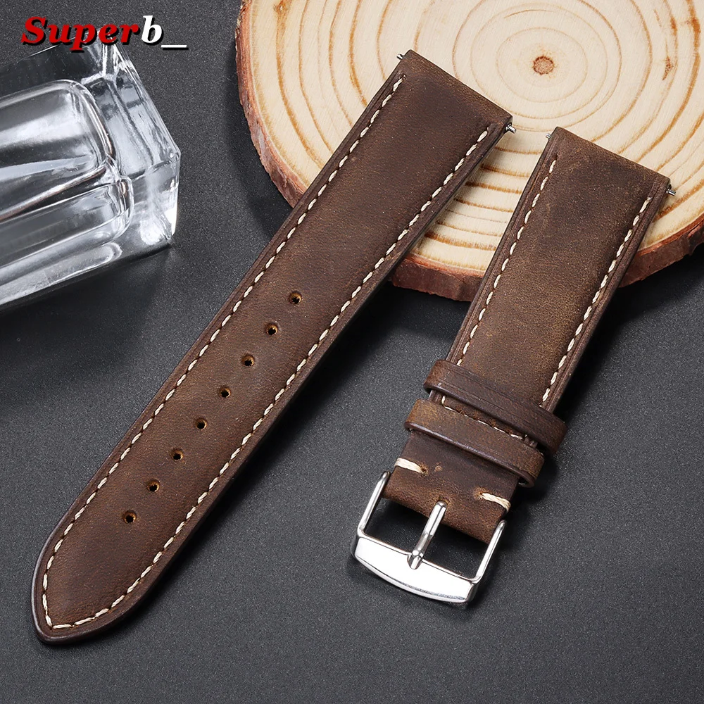 18mm 20mm 22mm Uhrenarmband aus echtem Kalbsleder, Ersatzarmband, Vintage braunes Armband, Schnellverschluss-Armband für Herren und Damen – Detail 8