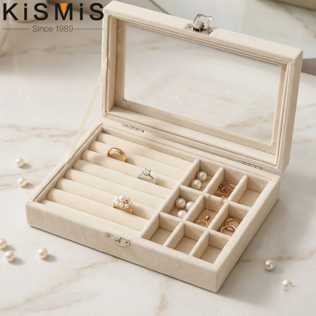 

Прозрачная крышка, бархатная коробка-органайзер для украшений, пылезащитный контейнер для хранения колец, серег, ожерелий, браслетов и различных аксессуаров