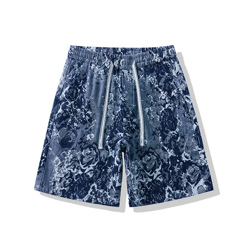 

Men Casual Denim Shorts Summer Loose Straight Five-Point Fashion Men's Short Jeans Elastic Waist Trendy Streetwear Short Pants