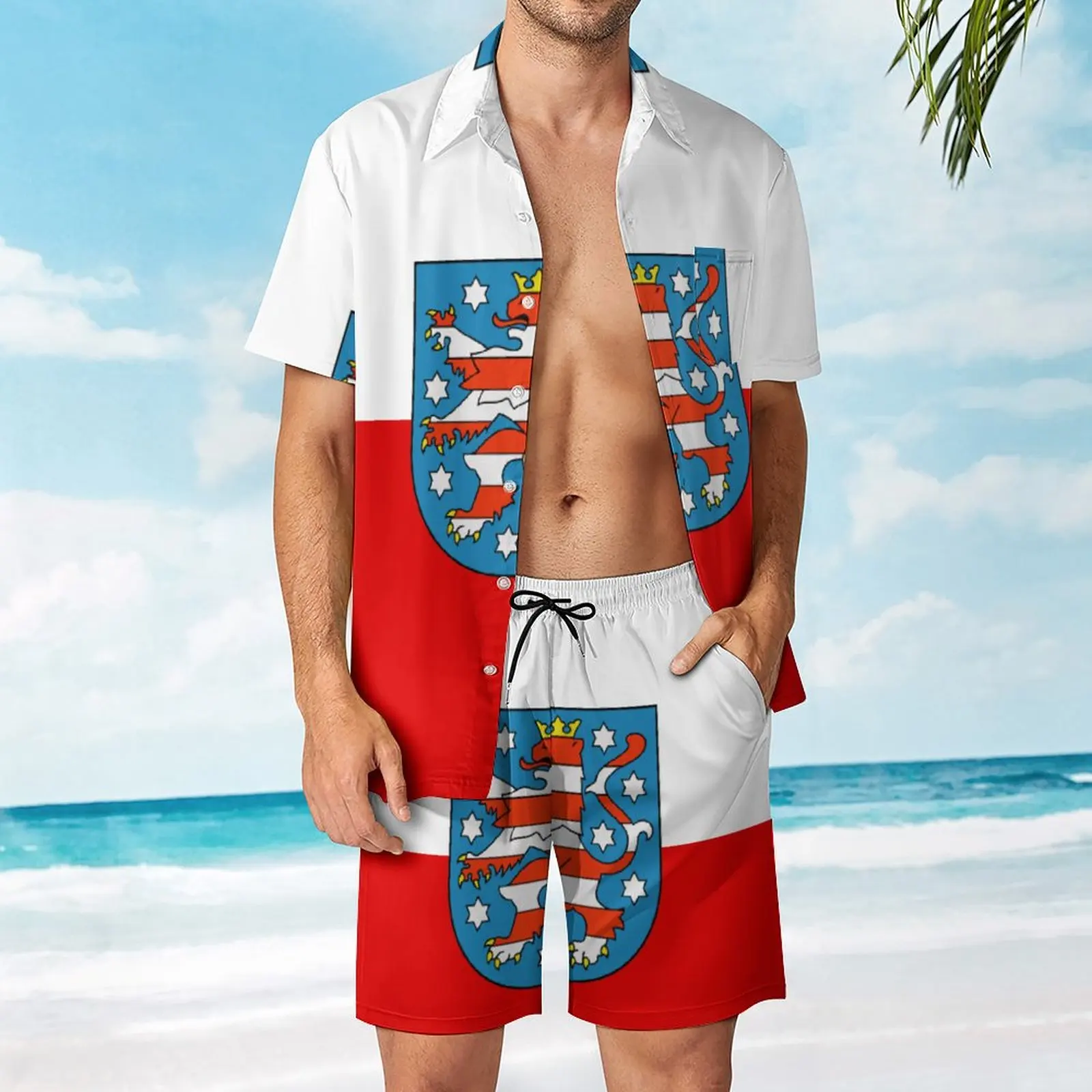 Flag of Thuringia (state)  Home Men's Beach Suit Top Quality 2 Pieces Coordinates  High Grade