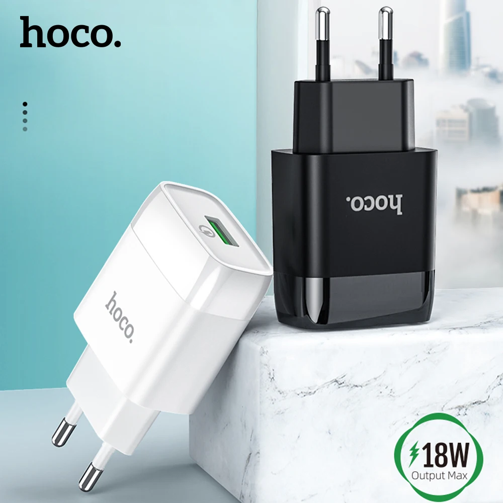 

Hoco 18W QC3.0 USB Charger For iPhone 12 11 Pro Max XR EU Plug Wall Phone Charger Adapter For Samsung S20 S21 A51 Fast Charging