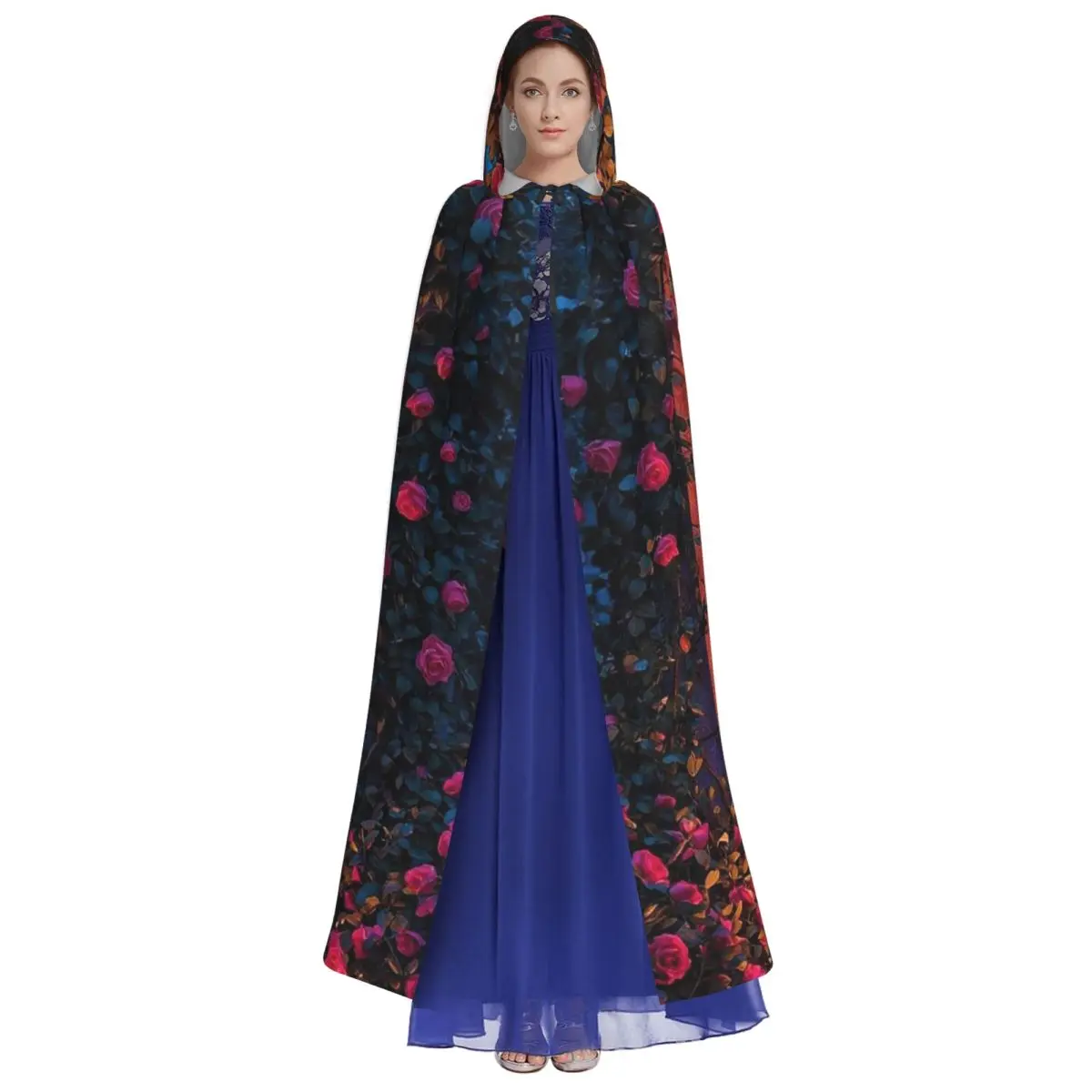 Garden Floral Inspirations Long Hooded Cloak Witch Medieval Costume Cosplay Cape HalloweenCoat Adult Unisex - view 6