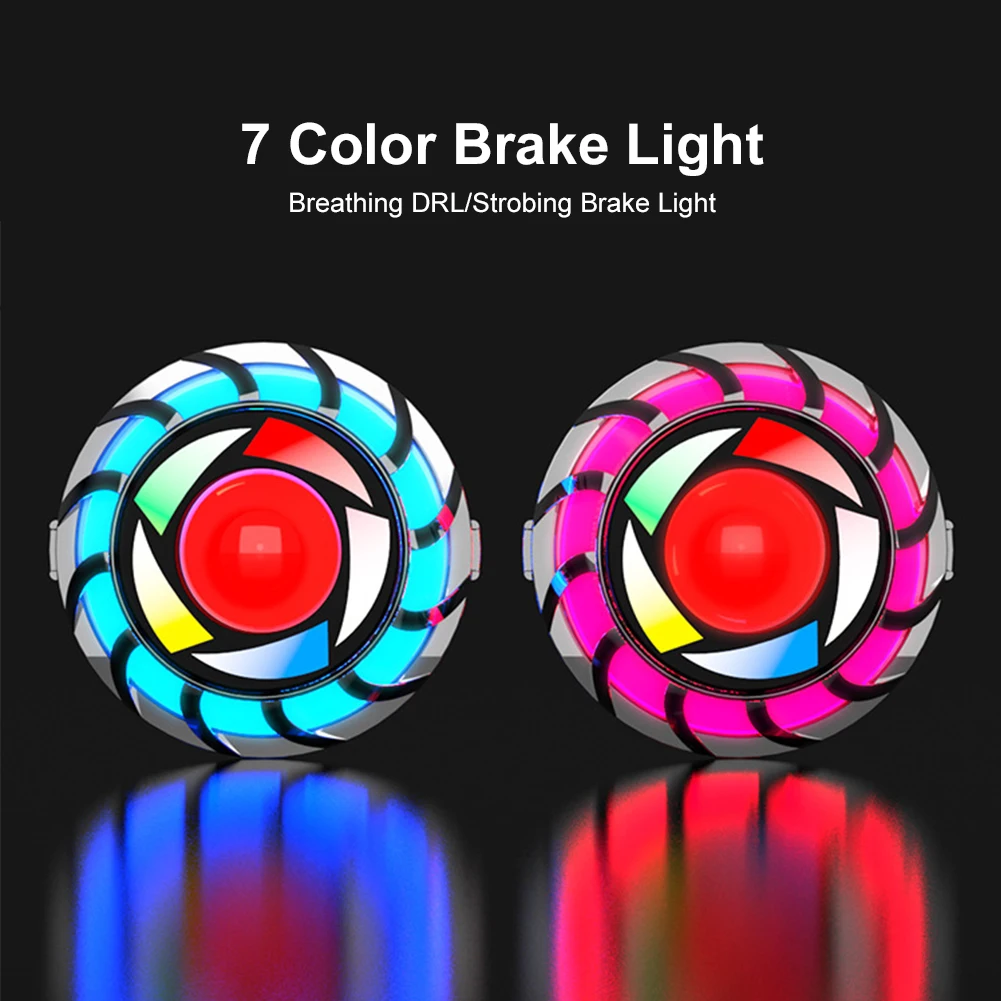 Universal Motorcycle Headlight LED Angel Eye Flash 12V Tail Brake Rear Lights RGB Colorful Warning LED Motorbike Brake Lamp