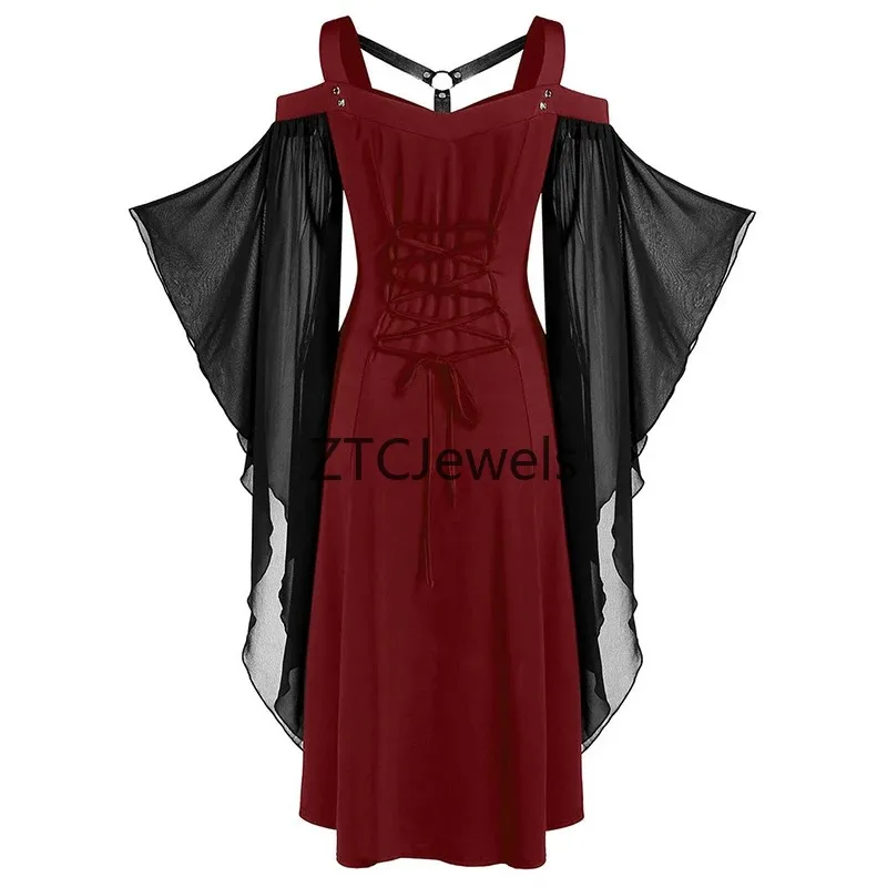 Plus Size Medieval Cosplay Witch Costume Victorian Gothic Dress for Women Halloween Carnival Retro Court Dress