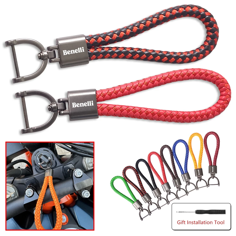 For Benelli Trk502 Imperiale 400 BN302 Tnt125 Tnt135 300 BJ600 Accessories Metal Keychain Custom Motorcycle Braided Rope Keyring