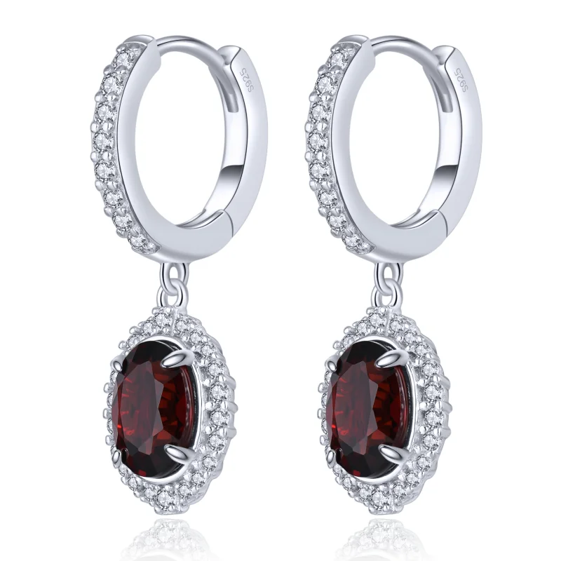 

Pure 2.8 Carat Solid Sterling Silver 925 Drop Earrings Original Natural Gemstone Genuine Garnet Earrings
