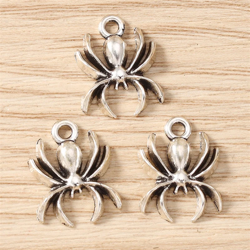 30 Stück 13x17mm Niedliche Spinnen-Anhänger aus Legierung für Schmuckherstellung, Halsketten, Ohrringe, Armbänder, DIY-Bastelzubehör – Detail 3