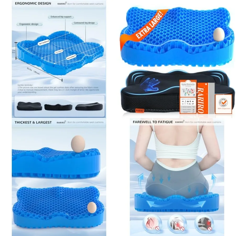 

Gel Seat Cushion for Long Sitting Enlarged and Thickened,Cooling Pressure Relief Seat Cushion for Wheelchair, Driving, Kayak, O
