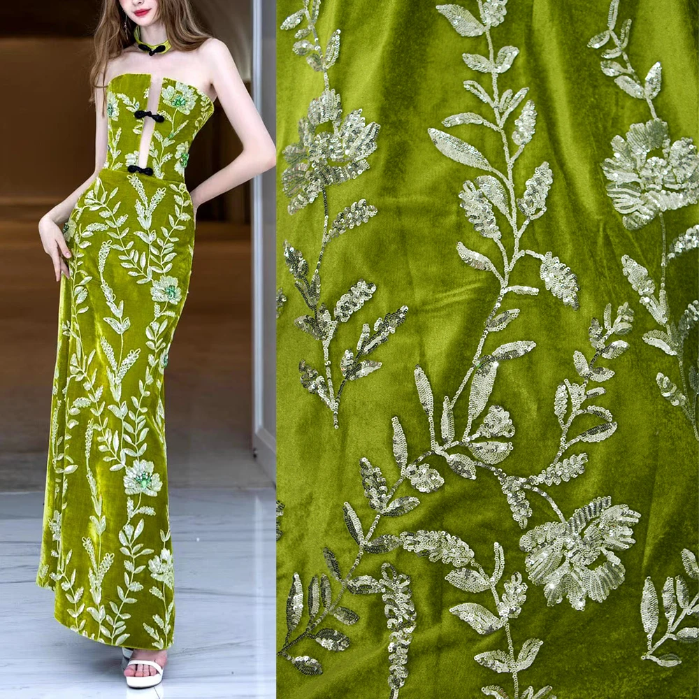 

Зеленые, черные, красные цветы. Роскошные платья из бархатной ткани с тяжелыми блестками, платья, пальто, сумки ручной работы, материал «сделай сам», китайский стиль.