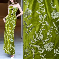 Green Black Red flowers Luxury Heavy sequined velvet fabric dresses, gowns, coats, bags handmade diy material Chinese-style