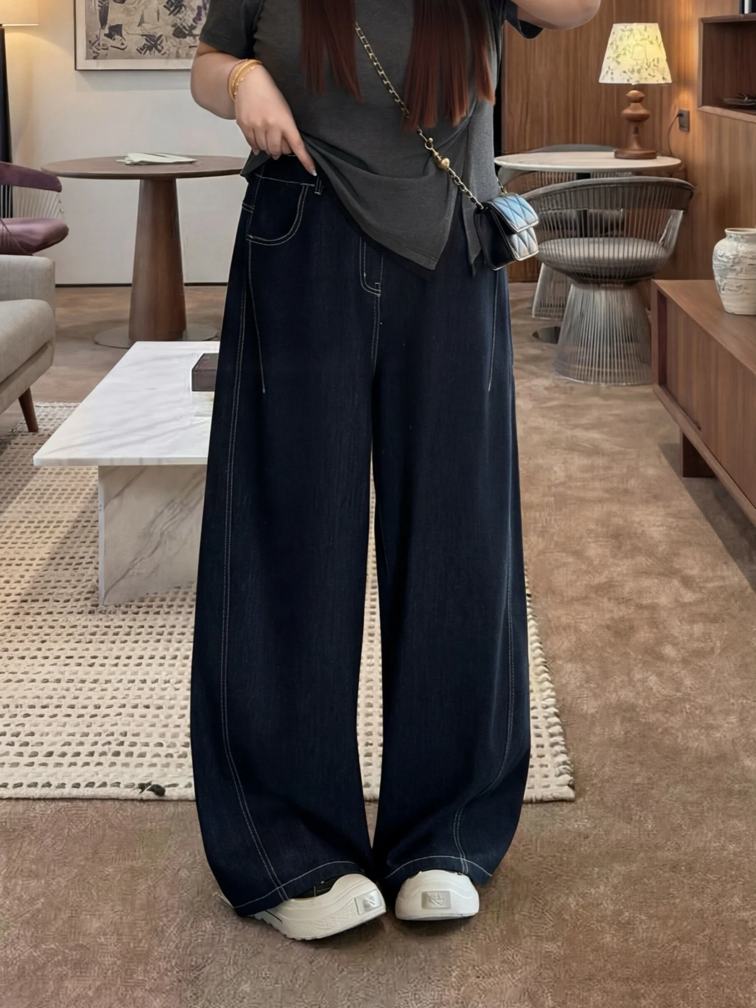 

Loose Women's Jeans High Waist Cotton Blend Spring Commute Style Thick Sister plus Size Straight Leg Wide Leg Pants