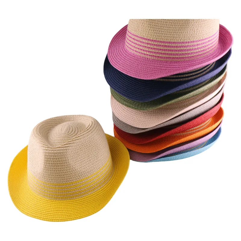 

Gradient color Adjustable Short Brim Sunshade Summer Straw Hat Billycock Beach Jazz Hats