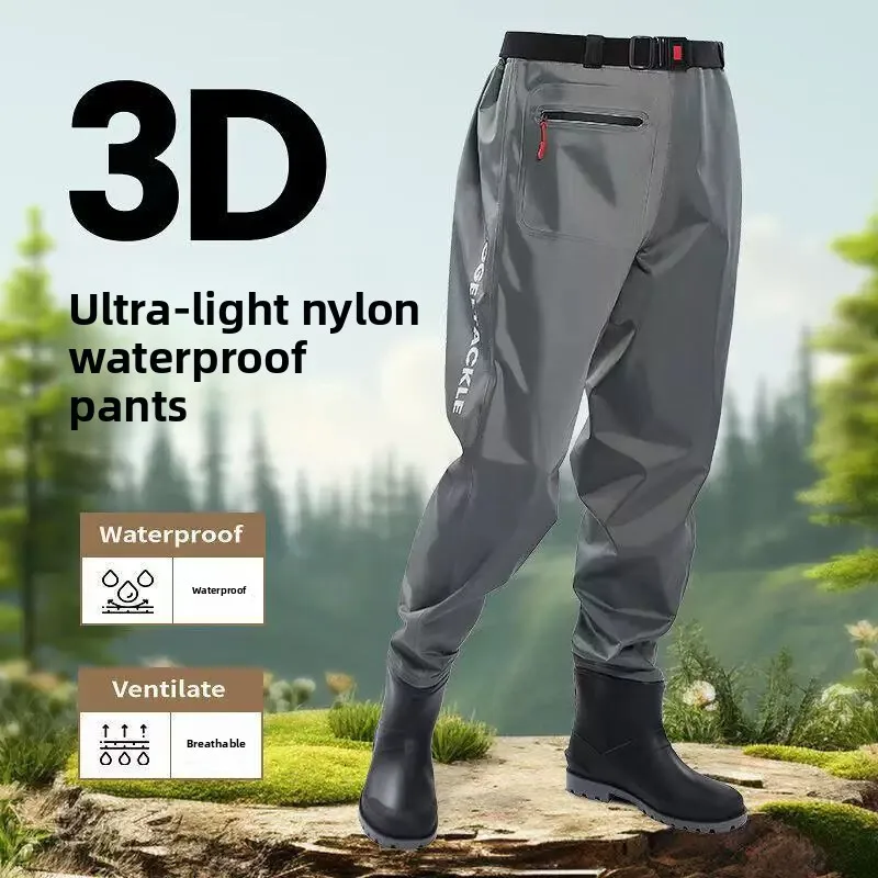 超薄型厚手防水オーバーオール、腰丈ナイロンハーフボディフィッシングシューズ、耐摩耗性レインブーツ（釣り用）