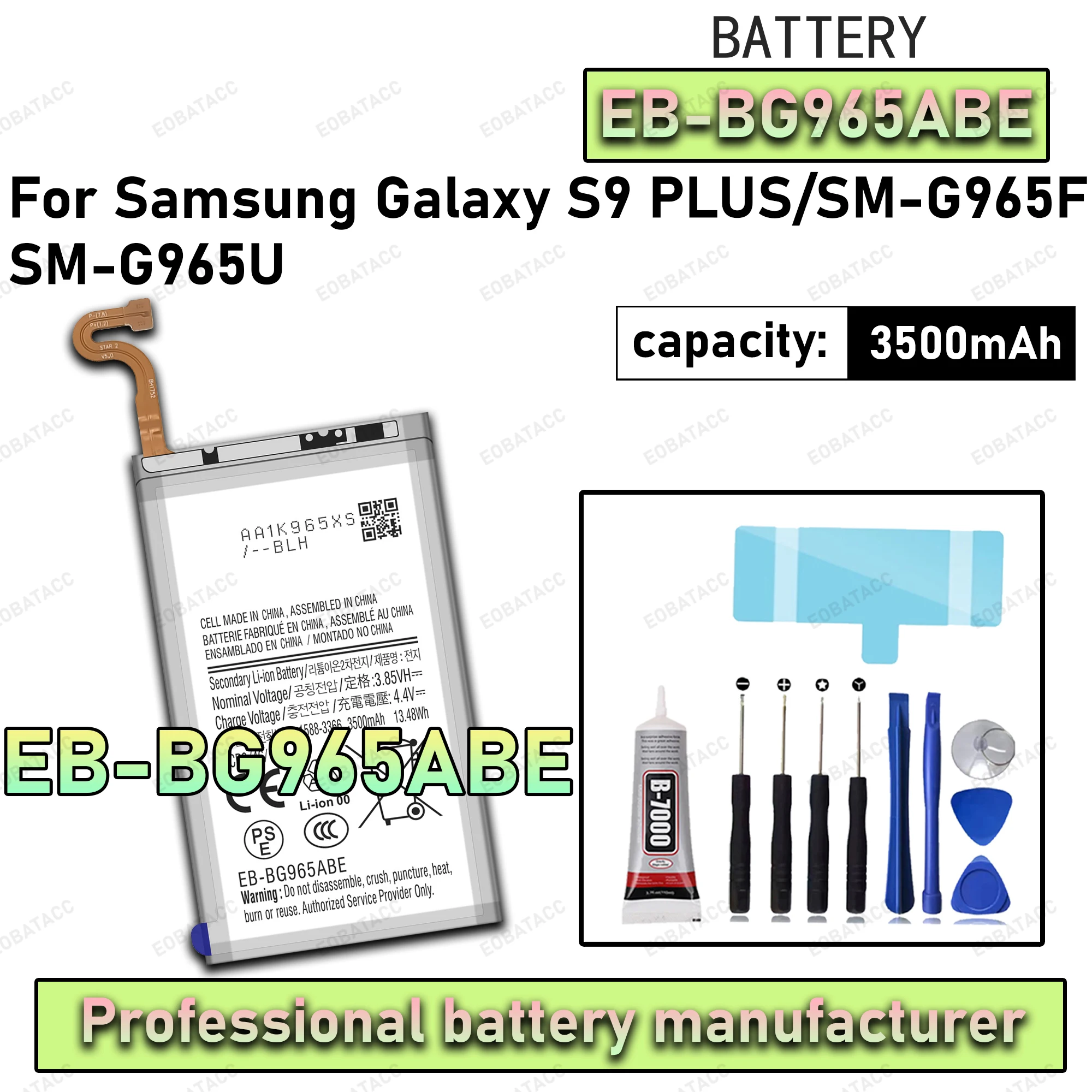 

100% New Zero Cycle EB-BG965ABE Battery For Samsung Galaxy S9 PLUS/SM-G965F/SM-G965U Phone Replacement Bateria +Free Tools