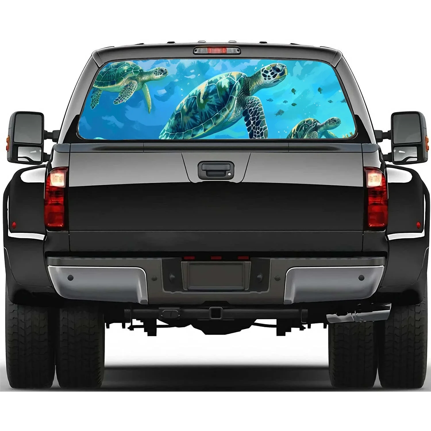 Free Swimming Turtles Car Accessories Rear Windshield Sticker Truck Window See Through Perforated Window Vinyl Decal Decoration