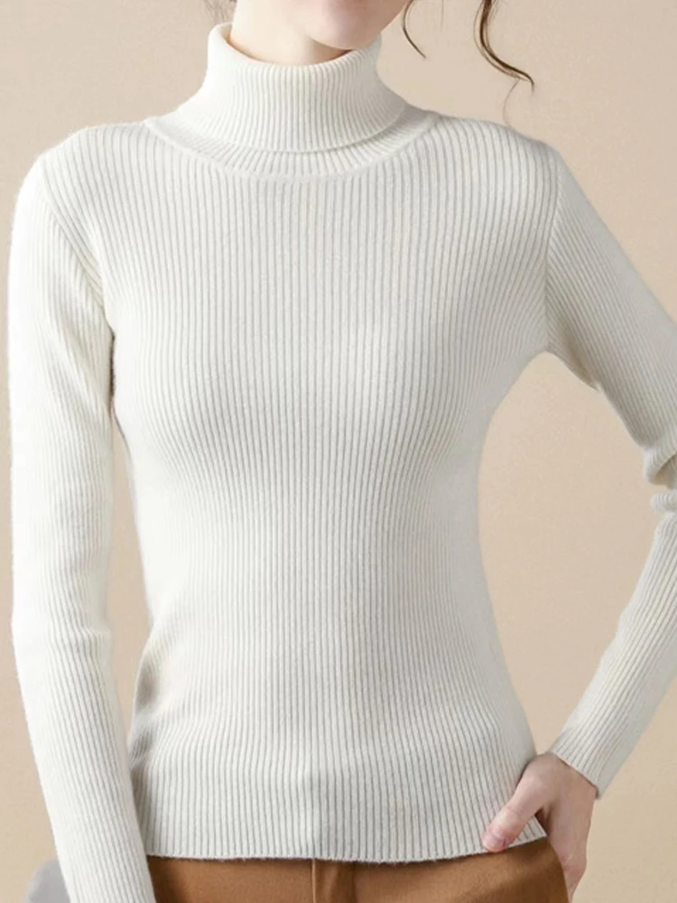 TRAF Women Turtleneck Sweaters Casual Soft Cashmere Pullovers Elastic Jumpers Knit Slim Basic Sweater For Women Winter TRAF