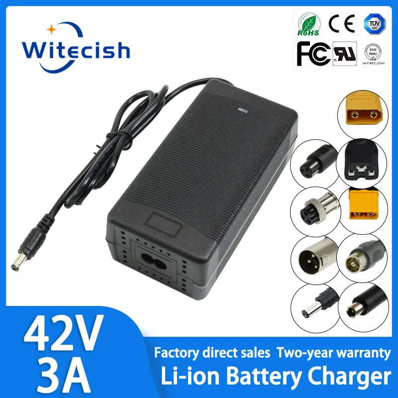 

42V 3A Lithium Battery Charger for 10S 36V 37V Li-ion Battery pack Charger Optional DC/XLR/RCA/XT60/XT90/XIAOMI Connector Plug