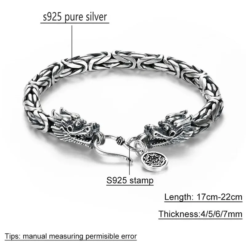 

New S925 Pure Silver Bracelet for Man Vintage Men's Handmade Faucet Personalized Fashion Jewelry Free Shipping