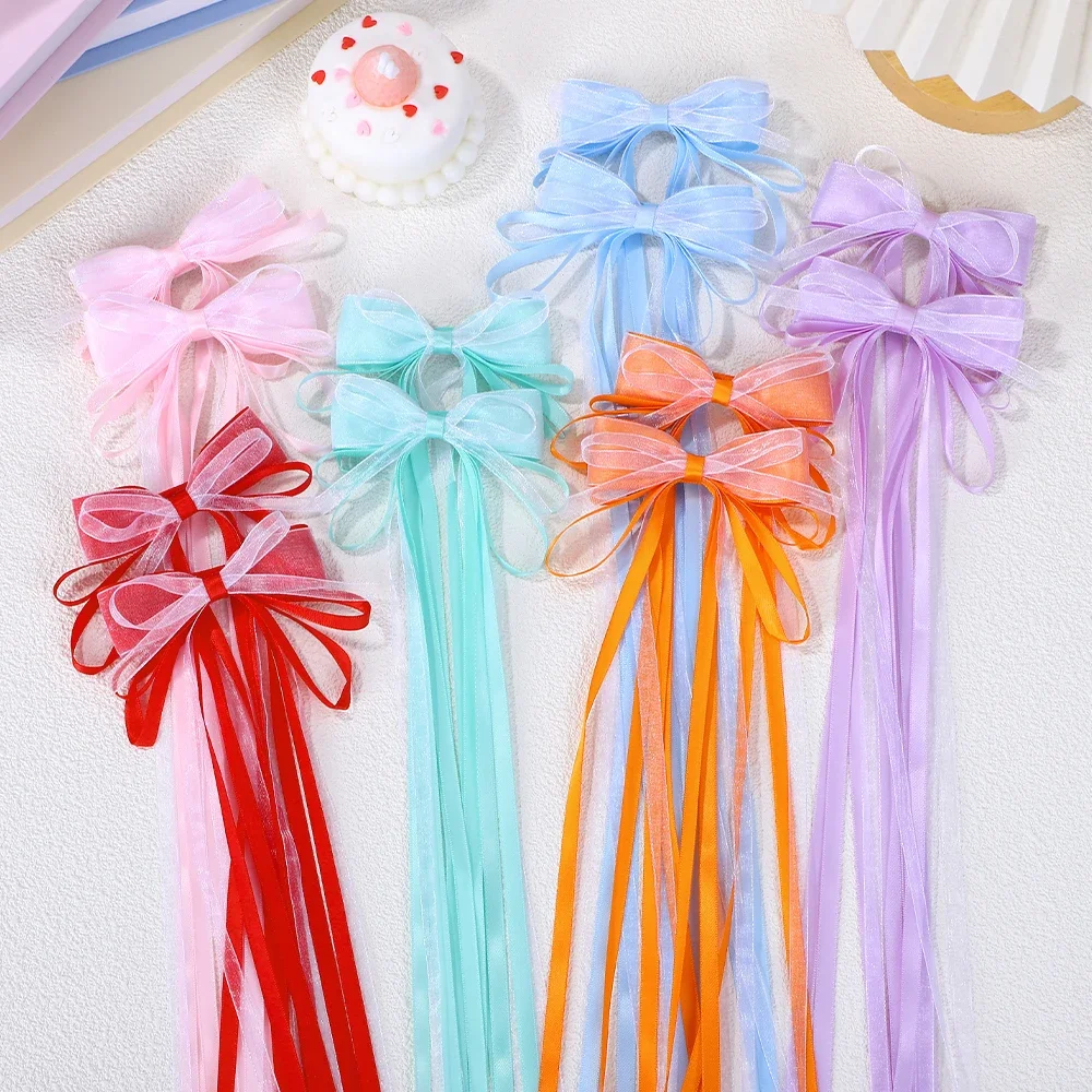 

RIBBON BOWS 2Pcs Lace Tassel Hairpins Sweet Girls Bowknot Hair Clips Women Ponytail Barrettes Hairgrip Hair Accessories
