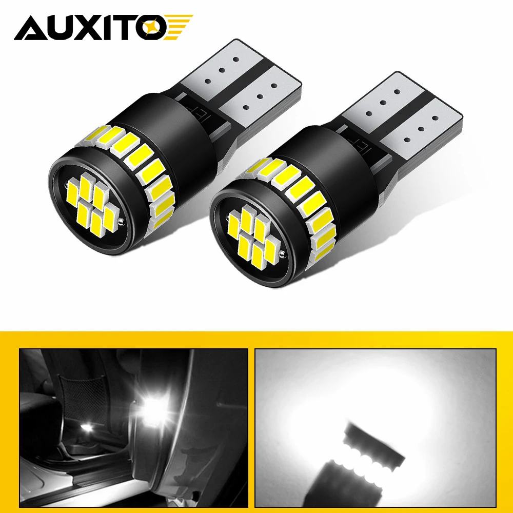 AUXITO 2Pcs T10 W5W LED Bulb Canbus No Error 194 168 LED Auto Lamp 3014 24SMD Car Interior Lights 6000K White Red Yellow 12V DC