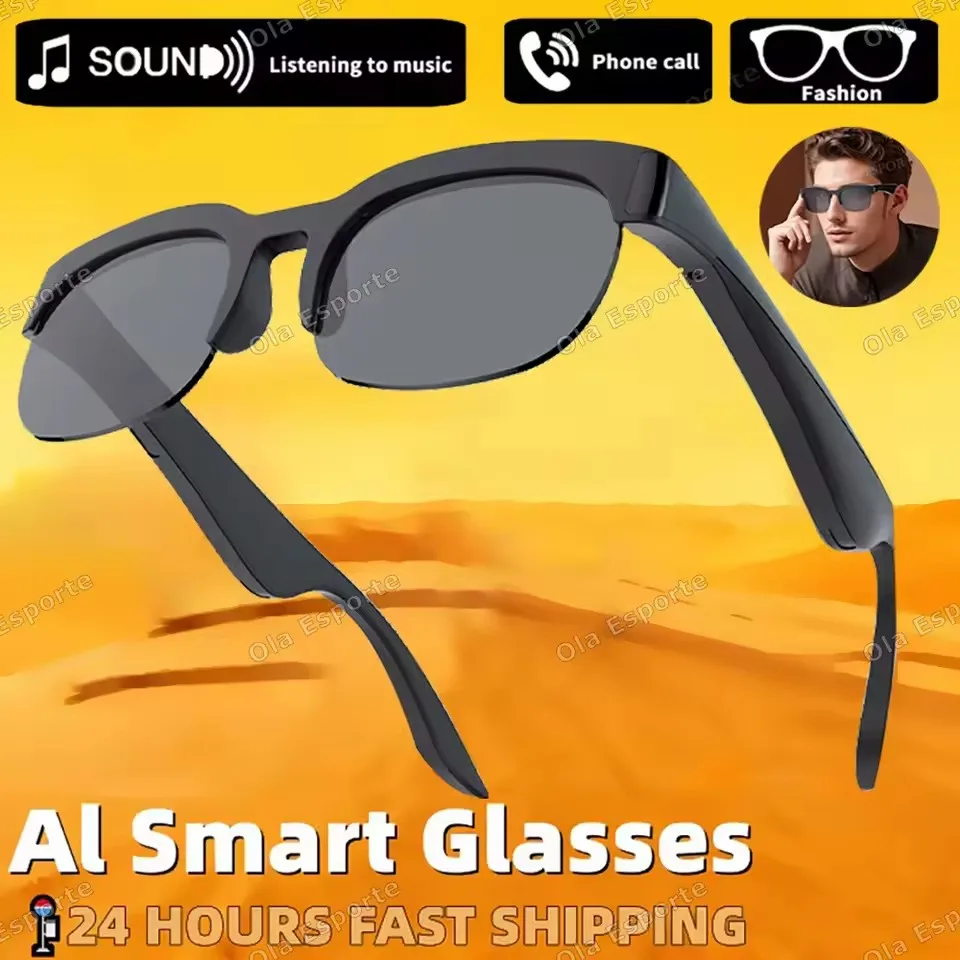 Smart Glasses Wireless Bluetooth Sunglasses Built-in Microphone Speakers Touch & Voice Assistant Compatible Glass Men Women HT30