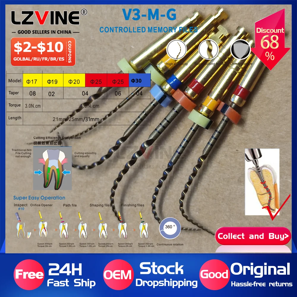 

6 шт./упак. 31 мм эндодонтические файлы с термоактивацией, стоматологические гибкие Niti, золотой двигатель, стоматологические дрели, инструмент 04, 06 конус