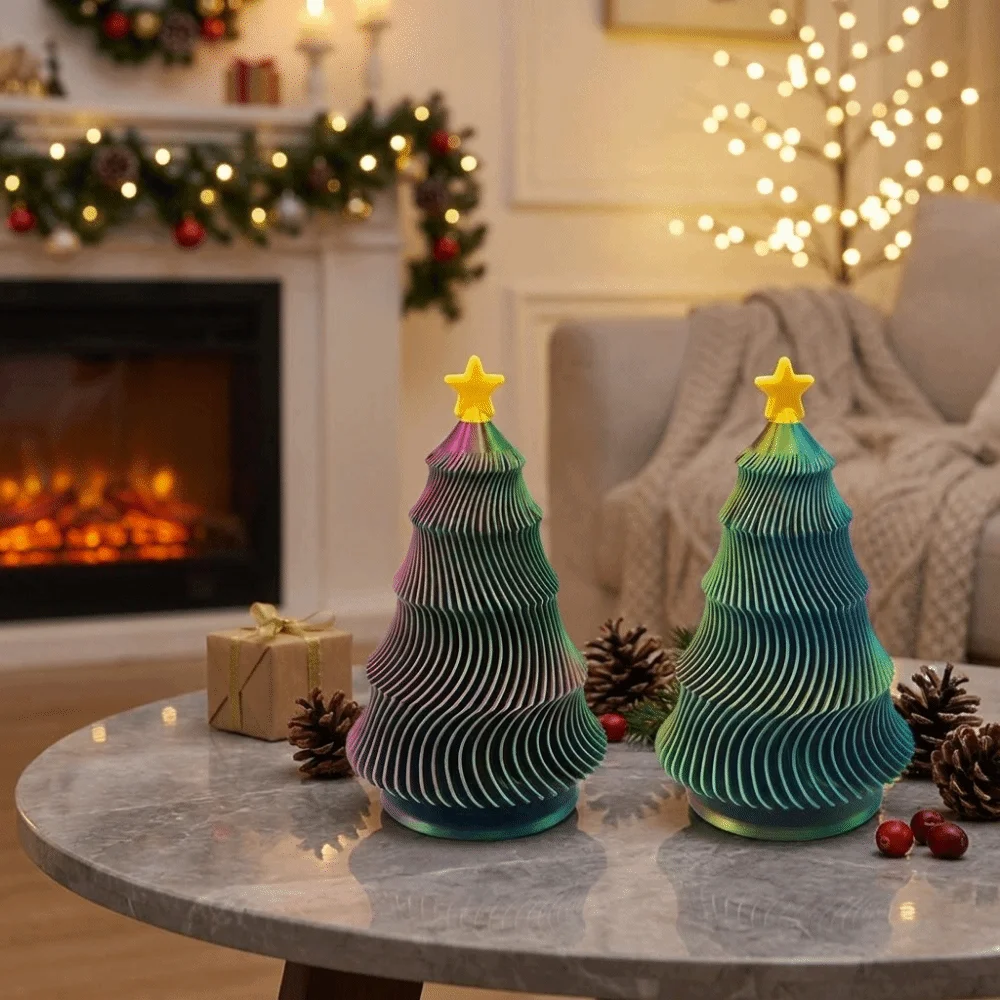 3D Printed Rotating Christmas Tree Decoration Plastic Colorful Rotatable Wave Christmas Tree Funny Stress Relief Fidget
