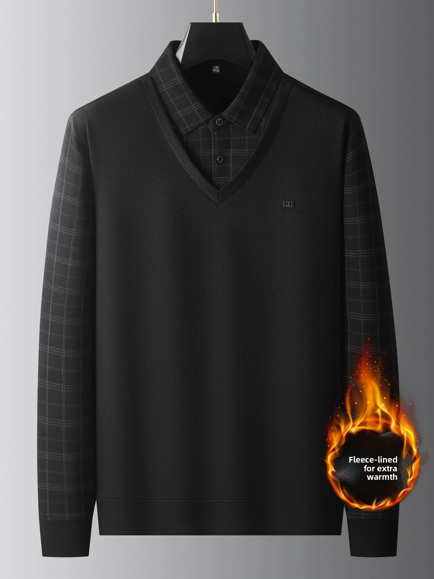 

Мужская футболка Long Sve Fce на подкладке с воротником irt Busin Plaid Base Layer Winter Large Size Fat Busin Casual irt