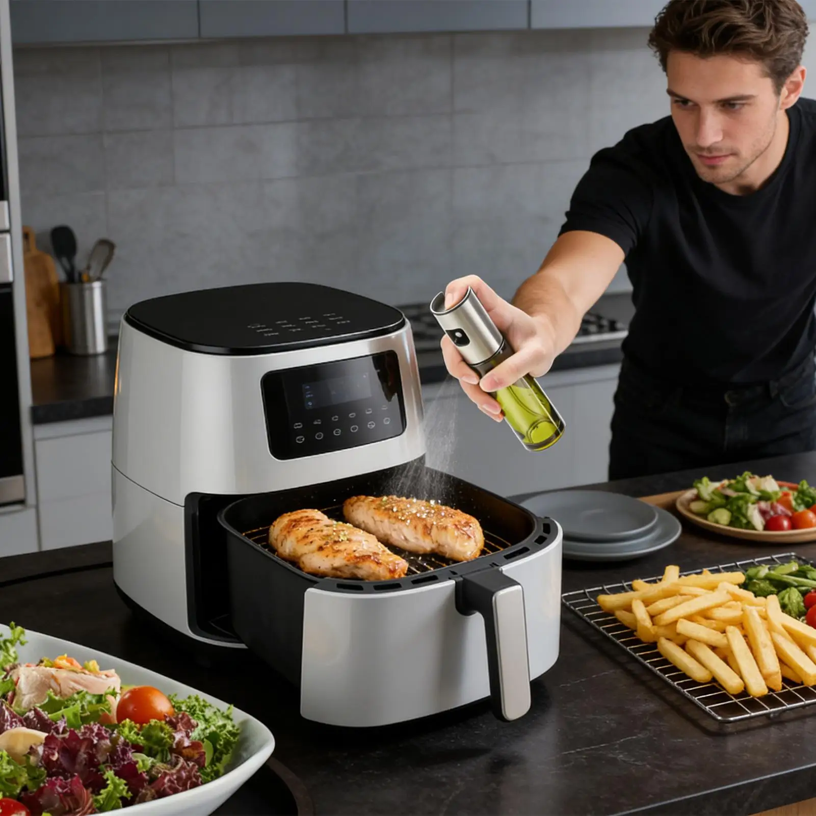 Oil Sprayer for Cooking 100ml Refillable Non-Stick Kitchen Gadgets Oil Mister with Scale for Grill BBQ Fryer Salad Dressing