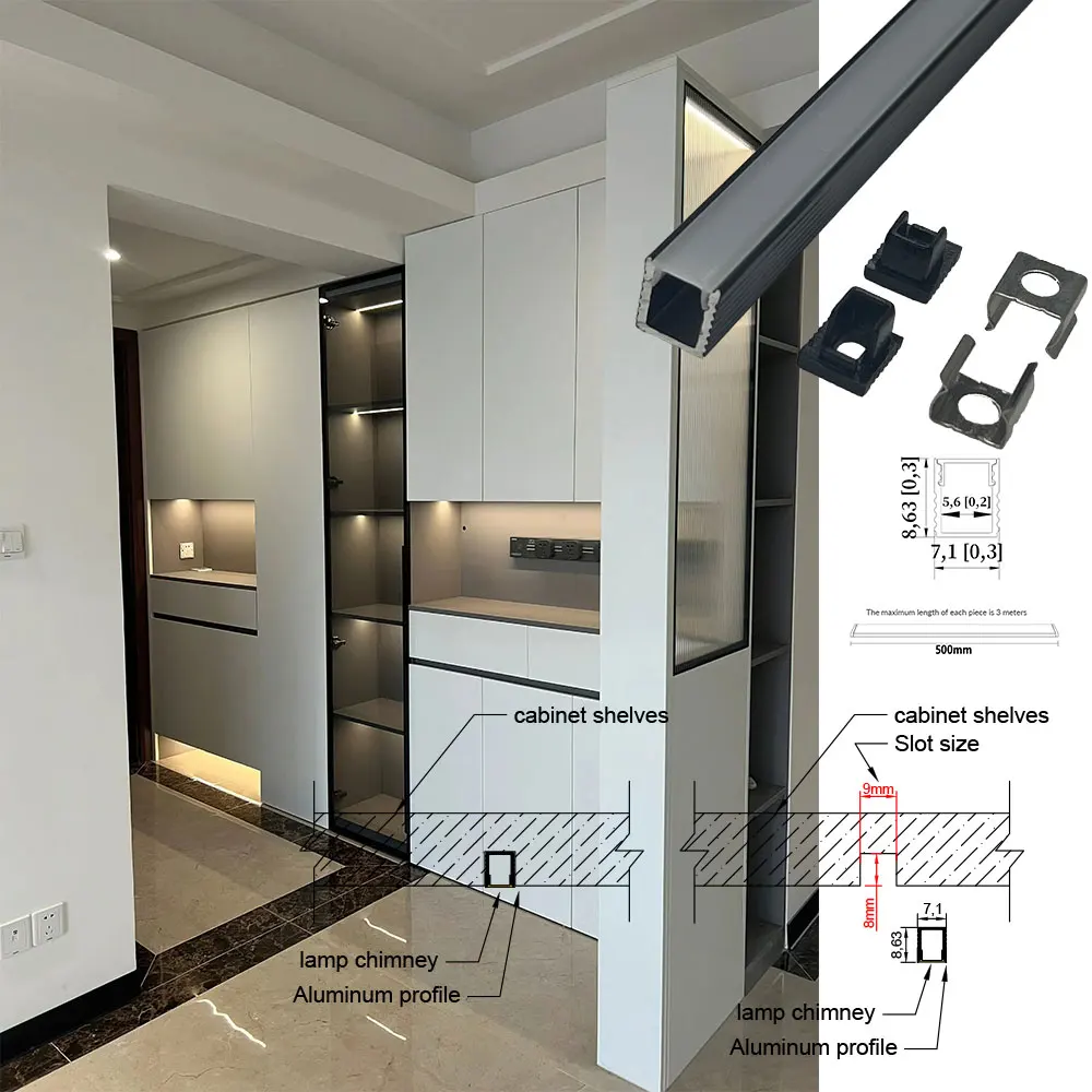 8x9mm (5szt) 0,5m Aluminiowe profily taśm LED: idealne do oświetlenia szafek, szafek i półek na wino