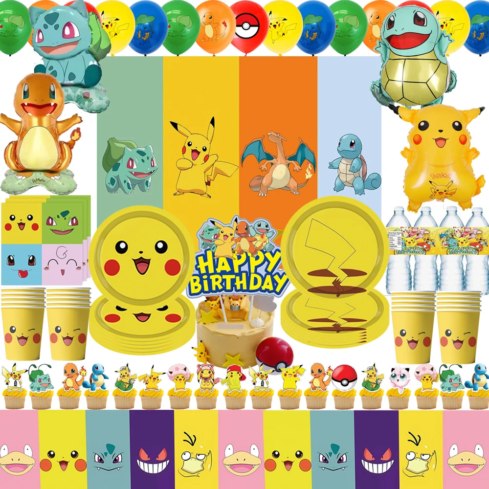 

Pokemon Themed Birthday Party Decoration Pikachu Banner Balloon Cutlery Set Tablecloth Baby Shower Children's Party DIY Toy Gift