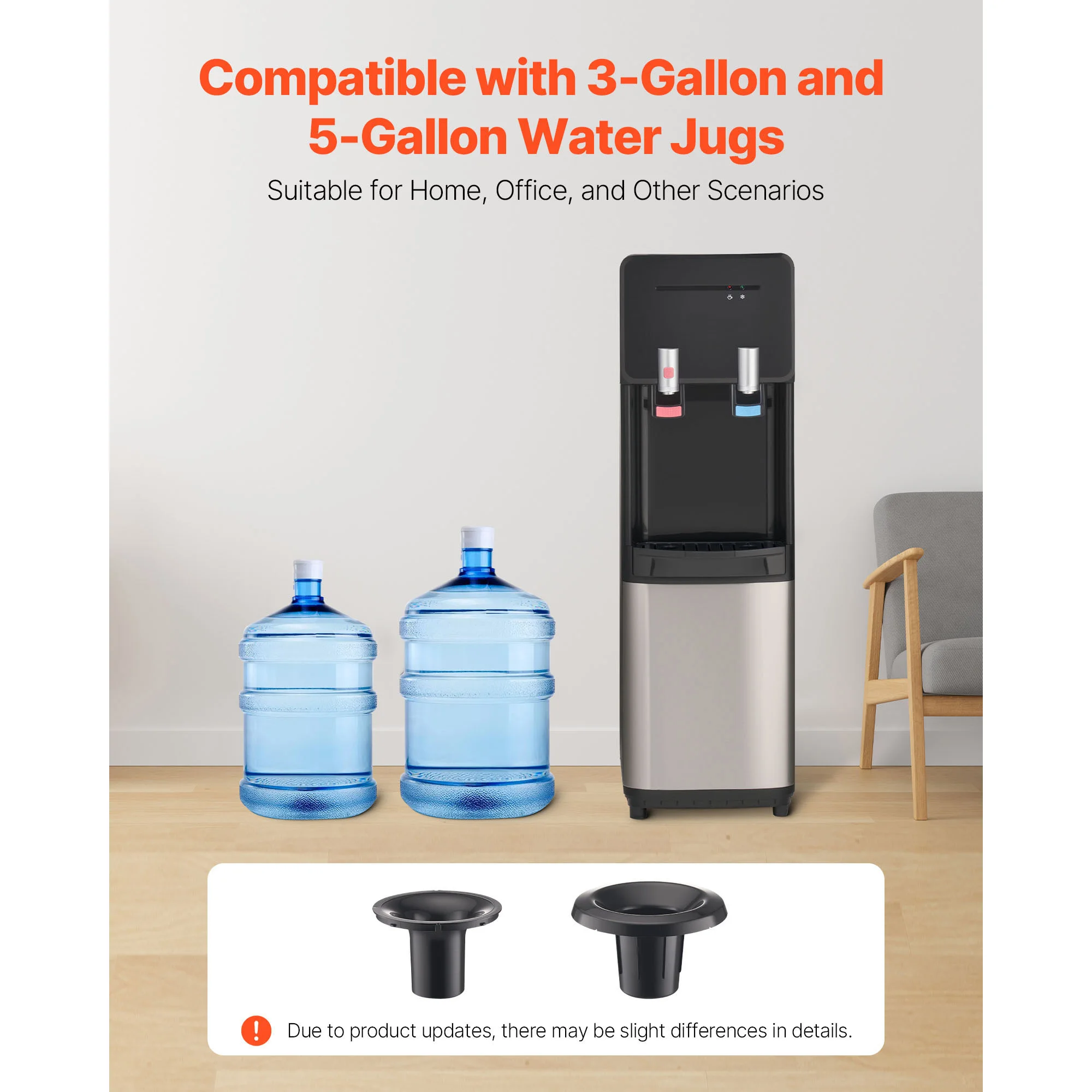Dispensador de Água VEVOR com Carregamento Superior, Água Quente e Fria, para Garrafas de 3 ou 5 Galões, Aço Inoxidável Resistente para Uso Doméstico