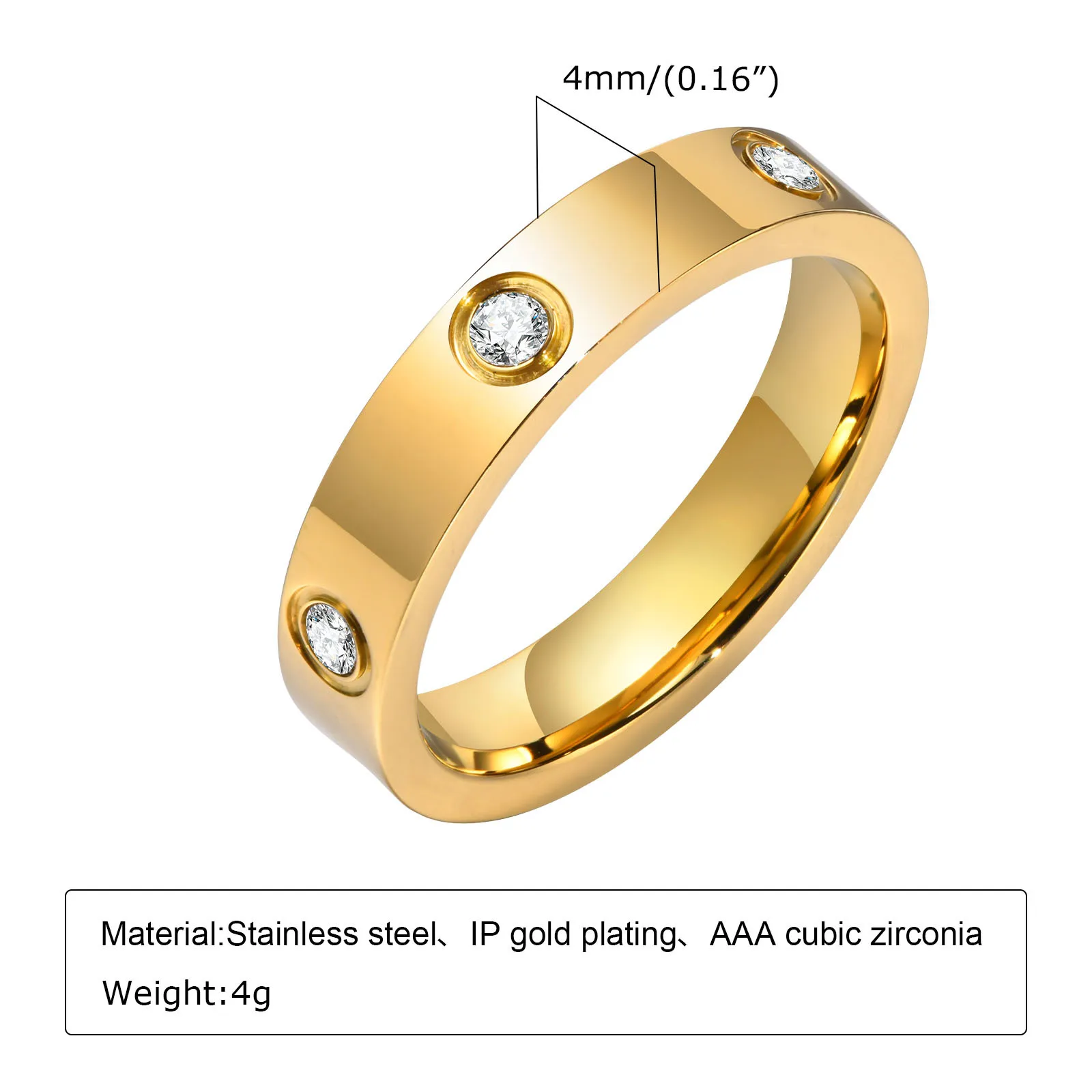 Dainty Cubic Zirconia Love Promise Rings For Women, Gold Plated Stainless Steel Wedding Band Jewelry To Girls Lover